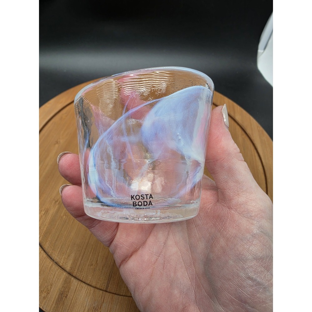 Kosta Boda Mine Ulrica Hydman Vallien UHV Glass Votive - Sweden - Blue Swirl